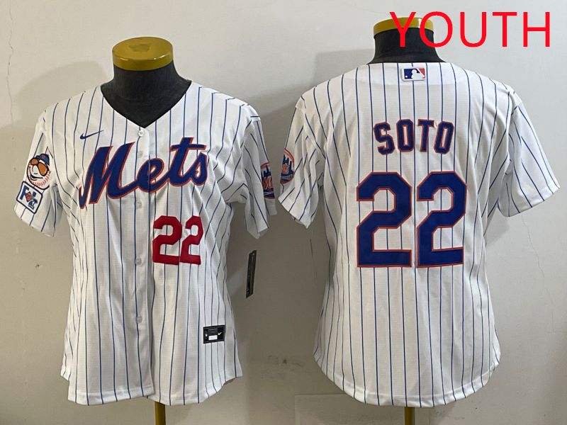 Youth New York Mets 22 Soto White Stirpe Game 2025 Nike MLB Jersey style 6